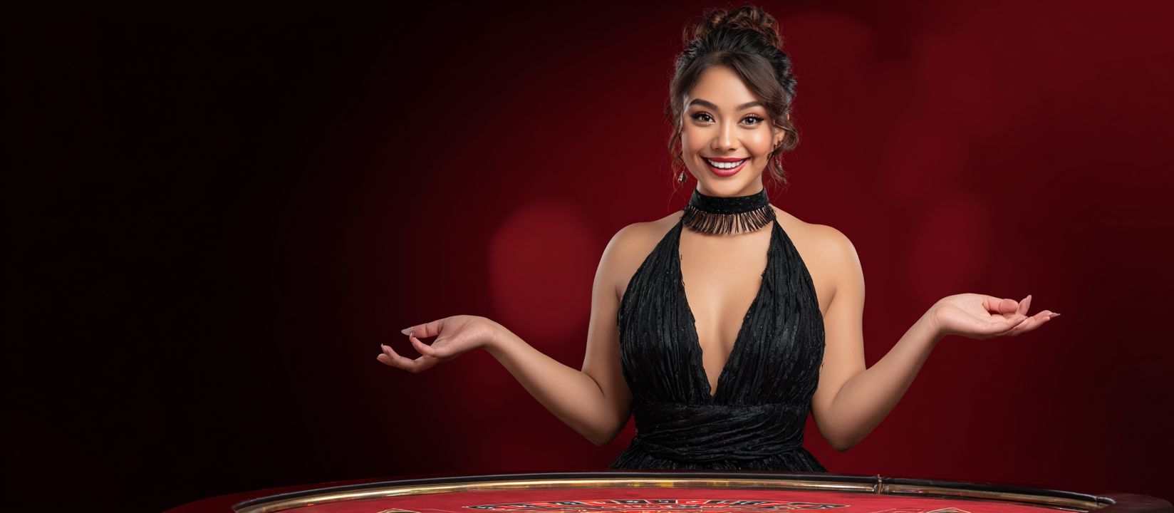 Smiling live dealer at a Ywkk casino table welcoming players to join an exciting live game.